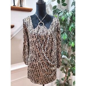 AGB Dress Women's Brown & Beige Polyester Long Sleeve Casual Top Blouse Size 18